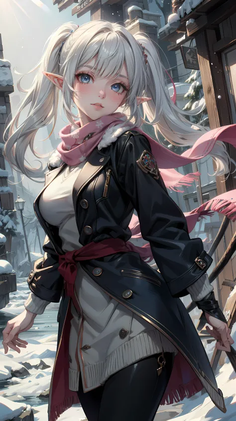 ((masterpiece )), (top quality), (best quality), ((ultra-detailed, 8k quality)), Aesthetics, Cinematic lighting, (detailed line art),
BREAK,
highly detailed of (elf), (1girl), perfect face, details eye, double pigtails hair, Blunt bangs, (hair between ey...