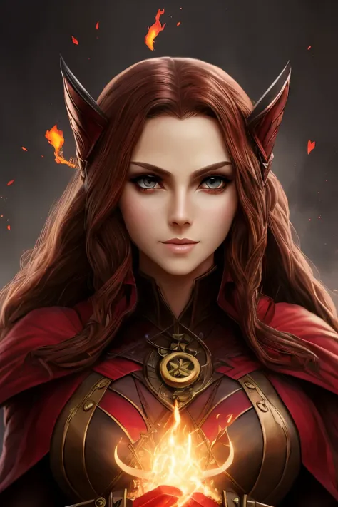 Scarlet Witch in steampunk style, 真实感, soft shadows, Pleasant tones, big eyes, Slight Smile Beautiful Face,, Beautiful figure, 电影灯光