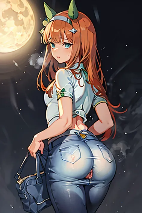 Masterpiece, best quality, intricate details, ultra detailed, from behind,1girl, solo, shirt, (panty pull), undressing, pulled by self, ((pussy)), from behind, looking back, jeans, skirt, pussy juice trail, (nsfw)
