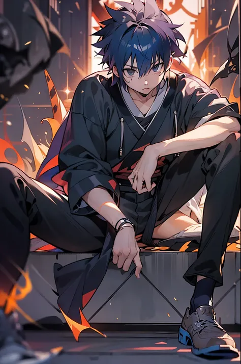 anime boy sitting, handsome anime pose, anime handsome man, young anime man, badass anime 8 k, handsome guy in daemon slayer art...