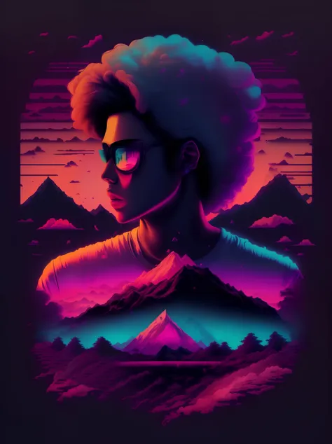 design de tshirt, estilo vaporwave, aesthetics, frio, triste, estilo lofi, ultra detalhado, fundo, paisagem, altamente detalhado...