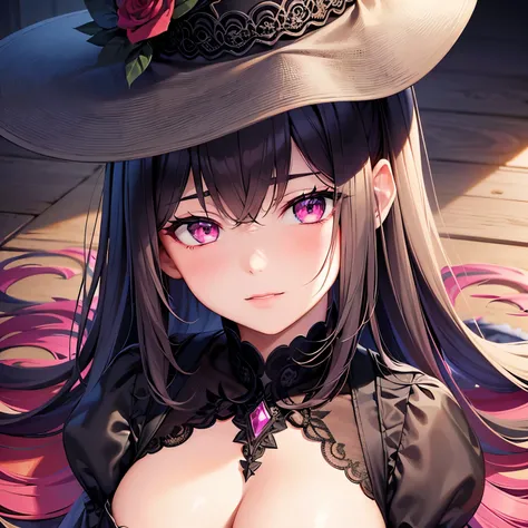 (best quality,4k,8k,highres,masterpiece:1.2),ultra-detailed,(realistic,photorealistic,photo-realistic:1.37), teenage boy magically transformed into a cute witch girl, gender bending, anime style, beautiful detailed pink eyes, long black hair with pink dye,...