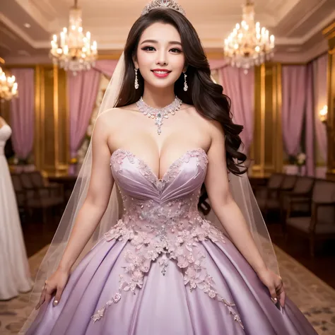 ((highest quality、muste piece、8k、best image quality、extremely complex and detailed depiction))、(Japan&#39;the most gorgeous whore goddess:1.1)、((the most gorgeous huge luxury wedding dresses、wedding lace、huge top quality tiara、The unimaginably luxurious go...