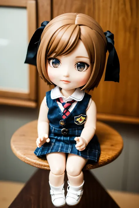 there is a keychain with a doll on it sitting on a table, style as nendoroid, chibi girl, female explorer mini cute girl, nendoroid, nendoroid 3 d, small loli girl, kawaii realistic portrait, cute!! chibi!!! schoolgirl, chibi style, chibi anime girl, cute ...