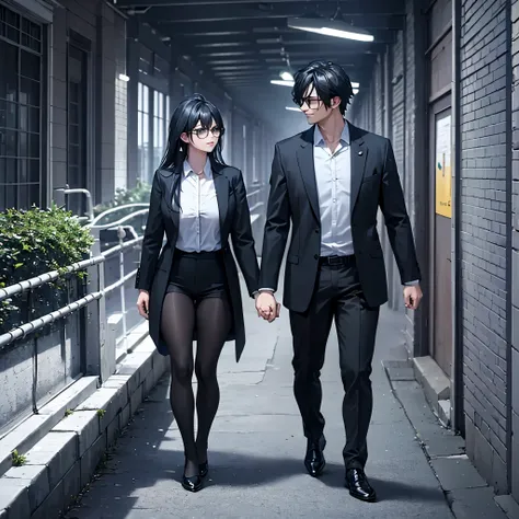 a man in black casual wear holding a woman's hand strolling around sydney opera house inside