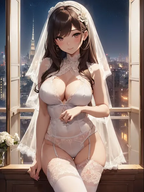 highest quality、Highest image quality、masterpiece、Angle seen from the side、beautiful gothic woman((20-year-old、vest bust、big bust、Bust 90,beautiful long hair、slender、Close-up、Esbian、beautiful underwear、High quality、beautiful art、Luxury hotel in the city、mu...