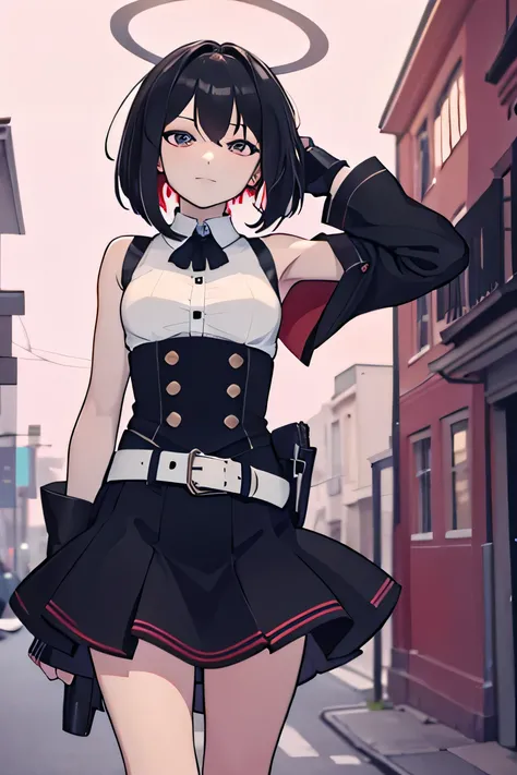 Xion now wears a sleeveless double button shirt, black collar and belt, una falda corta plisada blanca y botas negras que llegan hasta la mitad de la espinilla con color beige hasta el quinto superior.