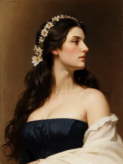 Art by Franz Xaver Winterhalter, side profile of a noblewoman with black hair