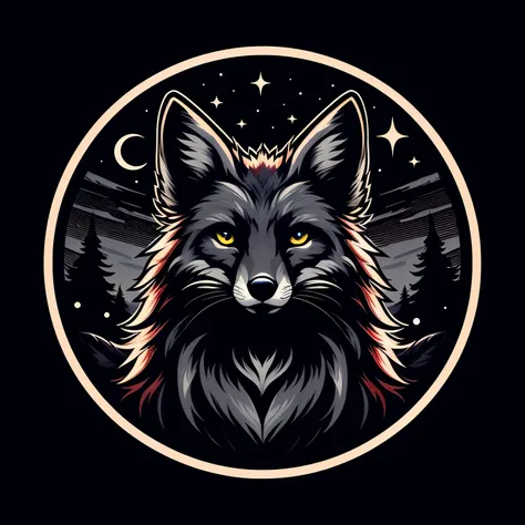 a close up of a foxs face with a night sky background, fantasy wolf portrait, ethereal fox, stylised fox - like appearance, highly detailed illustration, dark fox mage, striking detailed artstyle, highly detailed vector art, highly detailed illustration.”,...