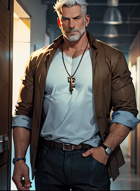 Daddy dilf older man wearing key necklace.