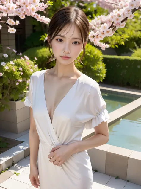 (Neat silk dress, thigh: 1.1), ((of the highest quality, 8K, masutepiece: 1.3, Raw photo)), Sharp Focus: 1.2, (1 AESPA Girl :1.1), (Solo: 1.12), (Realistic, Photorealistic: 1.37), (Face Focus: 1.1), Cute face, hyperdetailed face, (Short messy hair, updo :1...