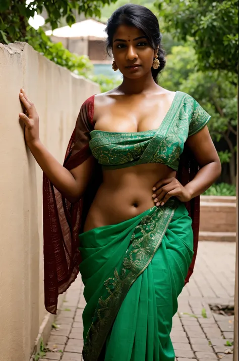 indian woman in tranparent saree with figure 36,28,36 exposing boobs