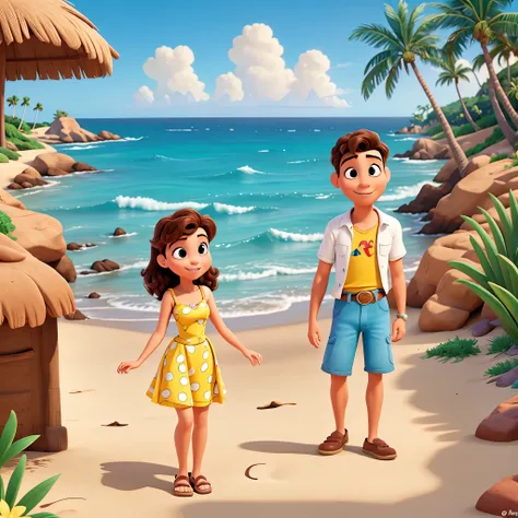 poster no estilo disney pixar, um casal na praia juntos, estilo disney pixar, alta qualidade, melhor qualidade