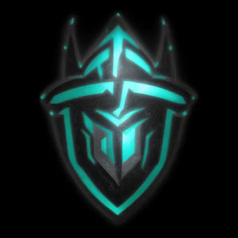 Logo close-up on black background, WHO, trident, Trev Caesar, Esports logo, sharp metal crest, arknights, Riot Games, Stylized cyberpunk minotaur logo, alliance, royal core, 银badge, the ancient symbols behind it, platinum skin, Octane number], badge, perfe...