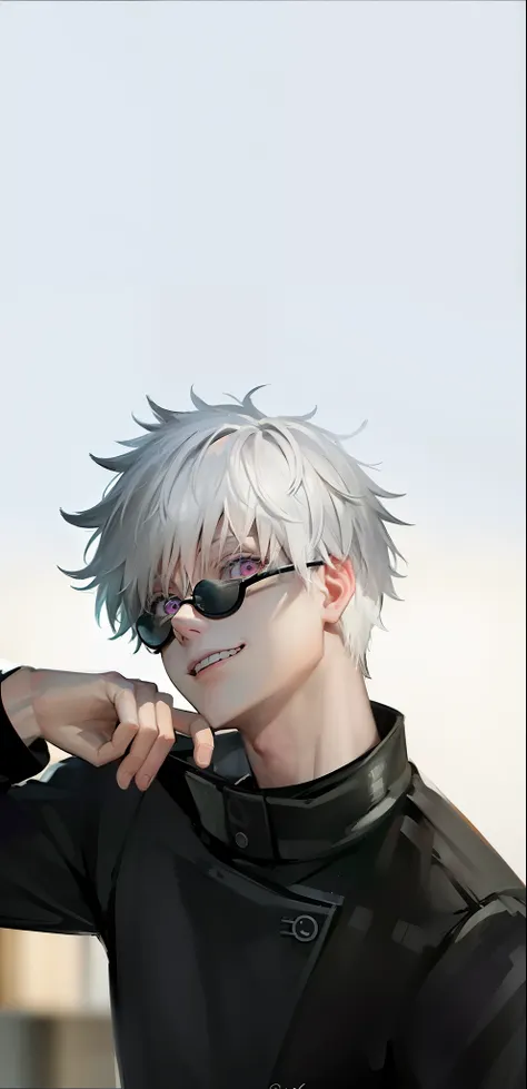 Melhor qualidade, realista,Anime guy with white hair and sunglasses holding a cell phone, Ken Kaneki, kaneki ken, Killua Zoldyck Retrato, cabelos brancos, Killua Zoldyck cabelo preto, um louco de cabelos prateados, cabelos brancos, Nagito Komaeda, Gatilho ...