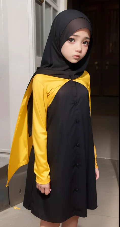 (HIJAB little girl), Skinny yellow satin hijab girl naked (DARK SHINY SKIN), SADNESS ,