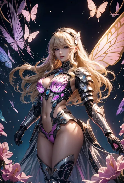 (detailed illustrations,Very detailed and precise drawing,Delicate drawn lines with tempo,Realistic texture expression),[color traced main line],[labo],[[HENTAI]] ANIME (CYBERGirl anime Beauty 13 years old Cyborg[wavy hair (platinum blonde)]),([Butterfly w...