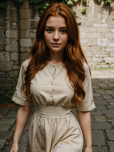 RAW uhd portrait of 24-year-old blonde close-up, Natural red hair, castles, Wavy, (brown-eyed woman) draw a girl in ANNAIVANOVA dress, ELEGANT, BEAUTIFUL, WALKING IN THE STREETS OF Ireland.
