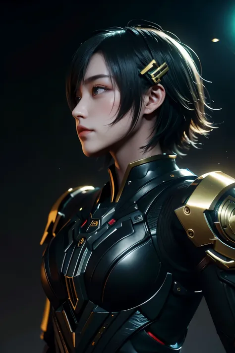 Masterpiece，The best qualities，Very high resolution，8K，((Portrait))，((Head close-up))，Original photo，real photo，数码摄影， (Cyberpunk-style female cops of the future world)，(Fighting girl)，22岁少女，(Short hair of random color)，An eye rich in detail，((Lachrymal nev...