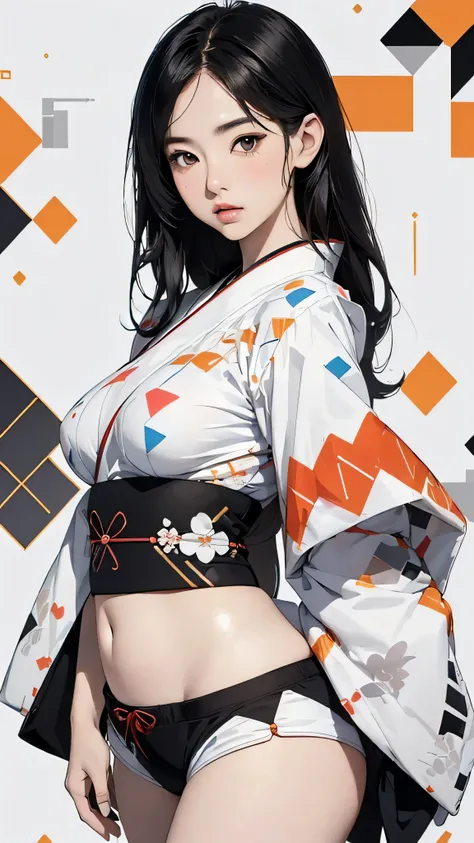 ((Highly detailed CG unit 8k wallpaper, masterpiece, High resolution, highest quality, highest qualityのリアルテクスチャスキン)), ((very beautiful woman, a seductive look, plump lips, Posing like a model:1.5, upper part of the body, Japanese pattern haori, Hands hidde...