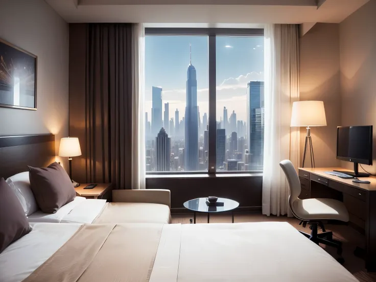 Skyscraper Hotel Rooms、of the highest quality、Ultra-high resolution、Gorgeous、Design of the near future