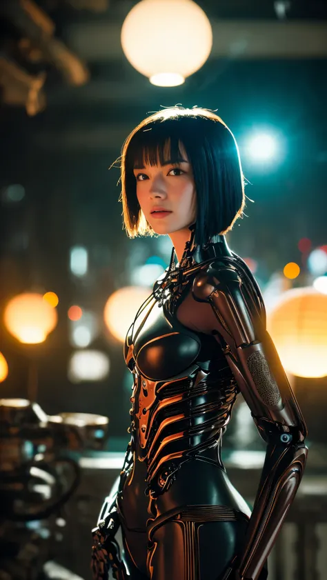 of the highest quality, masutepiece, 超高分辨率, ((Photorealistic: 1.4), RAW photo, 1 Cyberpunk android girl, Glossy glossy skin, (Super realistic details)), Mechanical limbs, Tubes attached to mechanical parts, Mechanical vertebrae attached to the spine, mecha...