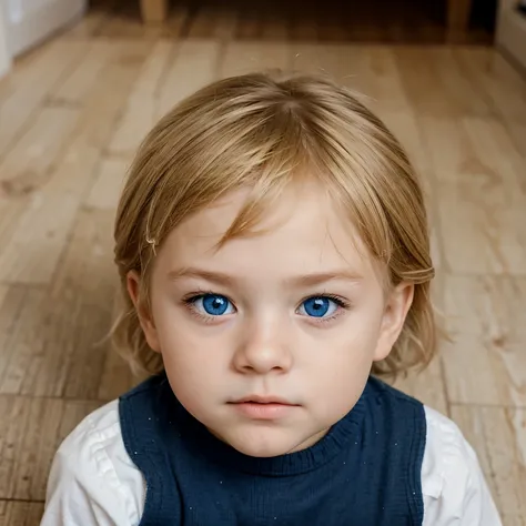 Generate me a photo of a 2 and a half year old blond boy with European blue eyes. 