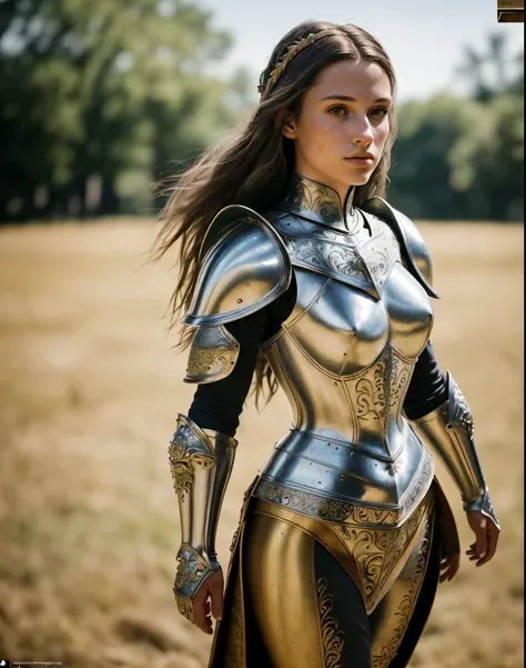 (masterpiece), (extremely intricate:1.3),, (realistic), portrait of a girl, the most beautiful in the world, (medieval armor), metal reflections, upper body, outdoors, intense sunlight, far away castle, professional photograph of a stunning woman detailed,...