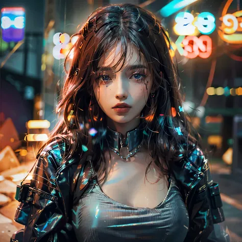 cyberpunk, female 1, women suit, looking straight ahead, id photo, korean, long hair, straight hair, black suit, portrait, seduc...