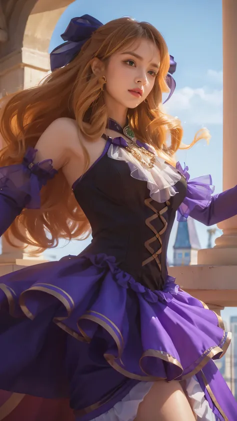 8k, highly detailed, girl in purple dress, royal graceful pose