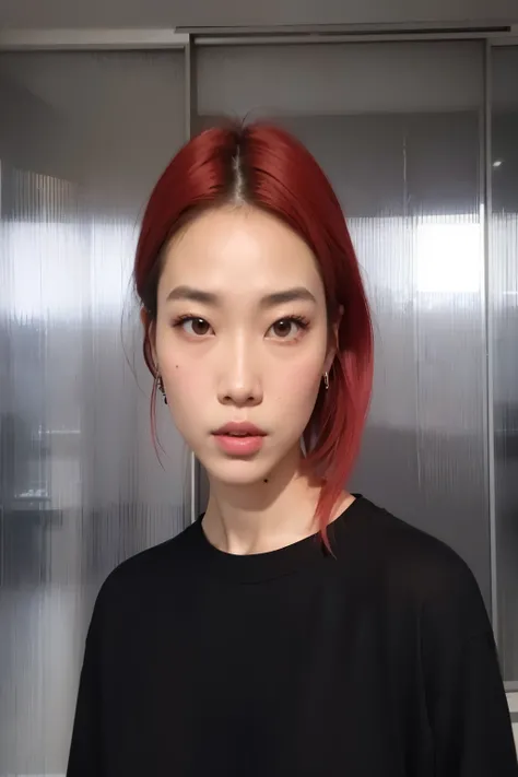 a close up of a woman com cabelo ruivo and a black shirt, gema chen, Shen Mingchen, Sui Ishida, Lulu Chen, taejune kim, eva elfo, Kim Hyun Joo, jossi do blackpink, Xintong Chen, eiko ishioka, jovem gi kim, Jin-Kim, com cabelo ruivo, Wei Wang, portrait of j...