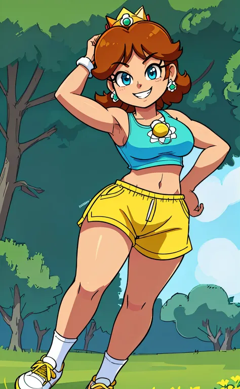 [daisy], [princess_daisy], ((masterpiece)), ((hd)), ((high res)), ((solo portrait)), ((front view)), ((feet visible)), ((anime))...