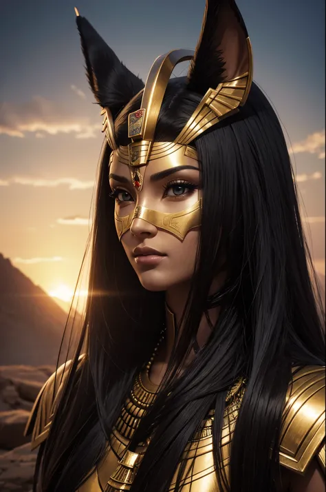 8K,(god of egypt),Mature female Anubis personification,ultra high resolution,Super realistic,wilderness,Remains, rich colors, Backlight, cinematic lighting, film grain, RAW, 50mm lens,nikon　D850,Colorful black Anubis mask,Beautiful female body,sexy,whole b...