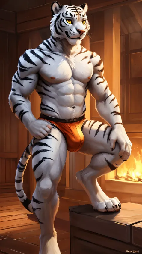 Male, (((solo))) character, white tiger, male focus, 8k wuality, ultra realistic, 3d render, digital art, beautiful and detailed portrait of a male white tiger, kenket, Ross Tran,ruan jia, uploaded to e621, zaush, foxovh, cenematic lighting, (((confident, ...