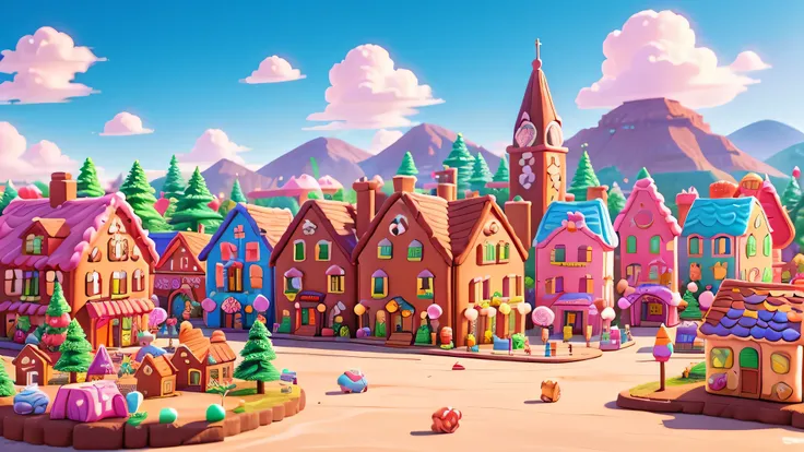 Visualize a bustling candy town with gingerbread houses, chocolate streets, and marshmallow and licorice residents. Showcase the vibrant colors and sweet aromas that fill the air as Lily explores this delightful Candy Kingdom.