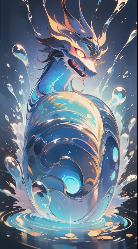 Kizi，Cute girls，((water sphere))，Wearing a Tang costume，Golden，((rainbowing))，water elemental，((vivd colour))，Water quality sense，Magical Circle，water sphere，water dragon，(((Kizi)))，Textures are diverse， chinese dragon concept art， Anime art wallpaper 8 K，...