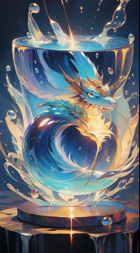 Kizi，Cute girls，((water sphere))，Wearing a Tang costume，Golden，((rainbowing))，water elemental，((vivd colour))，Water quality sense，Magical Circle，water sphere，water dragon，(((Kizi)))，Textures are diverse， chinese dragon concept art， Anime art wallpaper 8 K，...