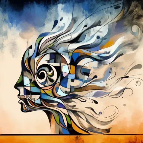 Abstract painting of a woman&#39;s face with colorful swirls, abstract face, abstract portrait, Beautiful and expressive painting, abstract surrealist, modern digital art, artistic digital art, profile artwork, exquisite digital art, abstract surrealism ma...