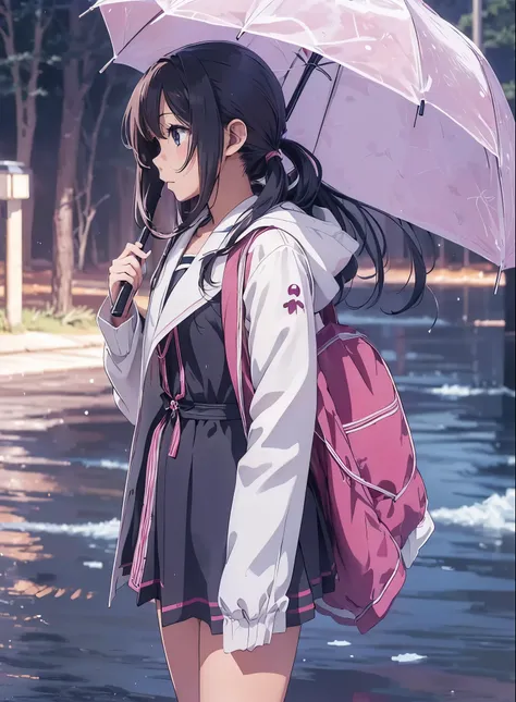 (動アングル:1.4), ((全身ポージング:1.5),初音ミク,anime girl with  a white coat holding an umbrella, rimuru tempest, best anime 4k konachan wallp...