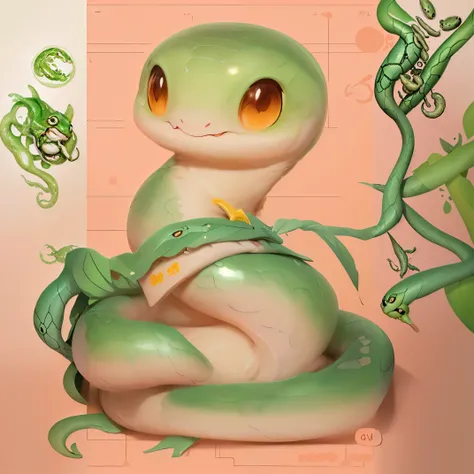 there  a green and white frog sitting on a green leaf, adorable digital painting, loish and wlop, cute detailed digital art, low detailed. digital painting, snake body, serpentine pose, snake art, ethereal eel, illustration pokemon, detailed fanart, detail...