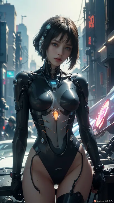 Top Quality, Masterpiece, Ultra High Resolution, ((Photorealistic: 1.4), Raw Photo, 1 cyberpunk android Girl, Glossy Skin, (Ultra Realistic Detailechanical limbs, tubes connected to the mechanical parts, mechanical vertebrae attached to the spine, mechanic...