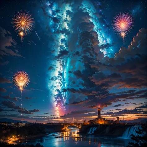 galaxy colorgalaxy spacious nebula dark _night_sky (splendid fireworks bloom in the dark night sky background) moonset moonrise ...