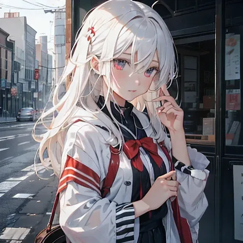 anime shoujo，white hair，red eyeeet