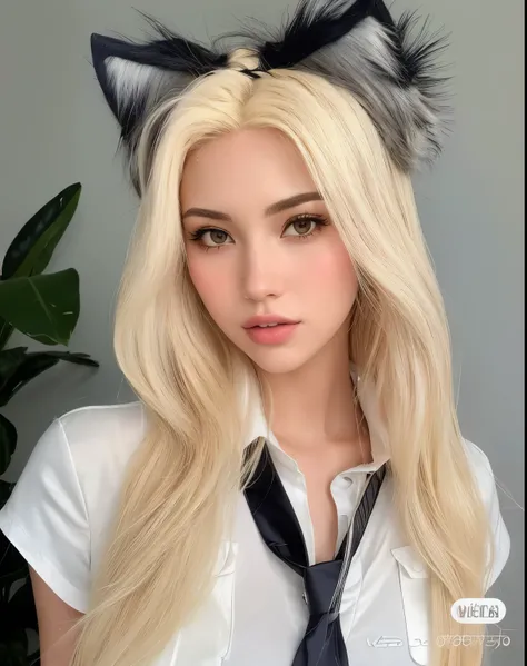 Mujer de pelo rubio con orejas de gato y corbata posando para una foto., ava max, sakimichan, con pelo largo y blanco, tifa lockhart con el pelo blanco, con el pelo largo y blanco, cl, chica perfecta de pelo blanco, muchacha coreana, con pelo largo y rubio...