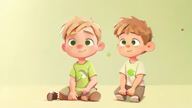 A cute little boy name Alexandre Shida,12 year olds, short blonde hair, green eyes, big fat body, big fat face, wearing a Plain light green t-shirt, red shorts, sitting on the floor, reading a book, multiple poses, in the style of simple Cartoonish illustr...