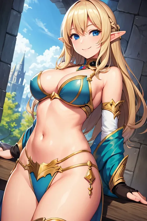 Beautiful girl, blonde, smile, elf, female knight,