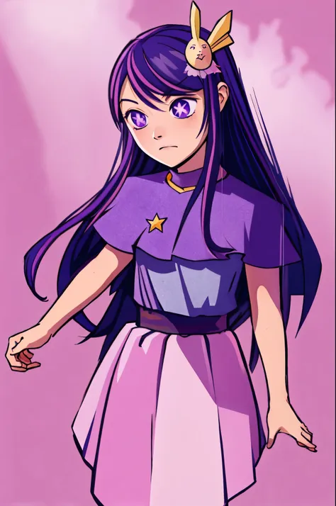 hoshino ai, long hair, purple hair, streaked hair ,purple eyes, star-shaped pupils, hair ornament