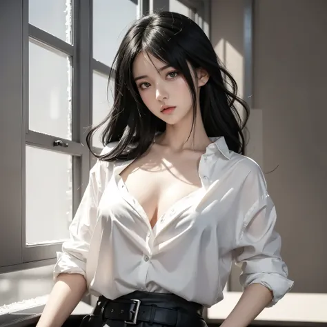 anime girl with black hair and white shirt posing in front of window, seductive anime girl, beautiful alluring anime woman, guweiz, artwork in the style of guweiz, attractive anime girl, realistic anime 3 d style, beautiful anime woman, style artgerm, real...