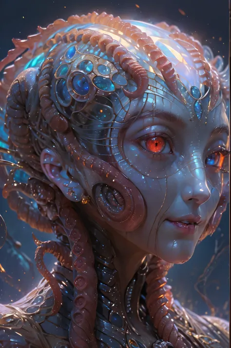 portrait, (beautiful female alien:1.2),  (she has red eyes with no pupils:1.8), (translucent skin:1.7),  (there is a female geni...