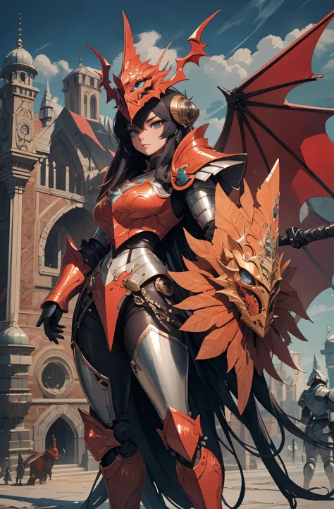 (detailed illustrations,Very detailed and precise drawing,Delicate drawn lines with tempo,Realistic texture expression),[color traced main line],(Fantasy World Battlefield Background [burning castle]),((ROBOT GIRL) (red knight [[corinthian helmet]streamlin...